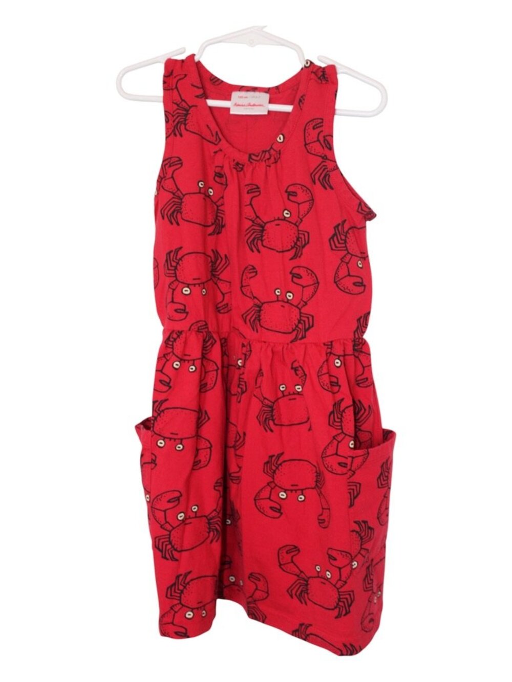 Hannah Andersson Girl's Size 6-7 100% Cotton Red Crab Pattern Jersey Dress